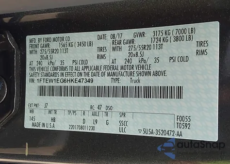 2017 Ford F-150 Lariat from USA, damaged, VIN 1FTEW1EG6HKE47349